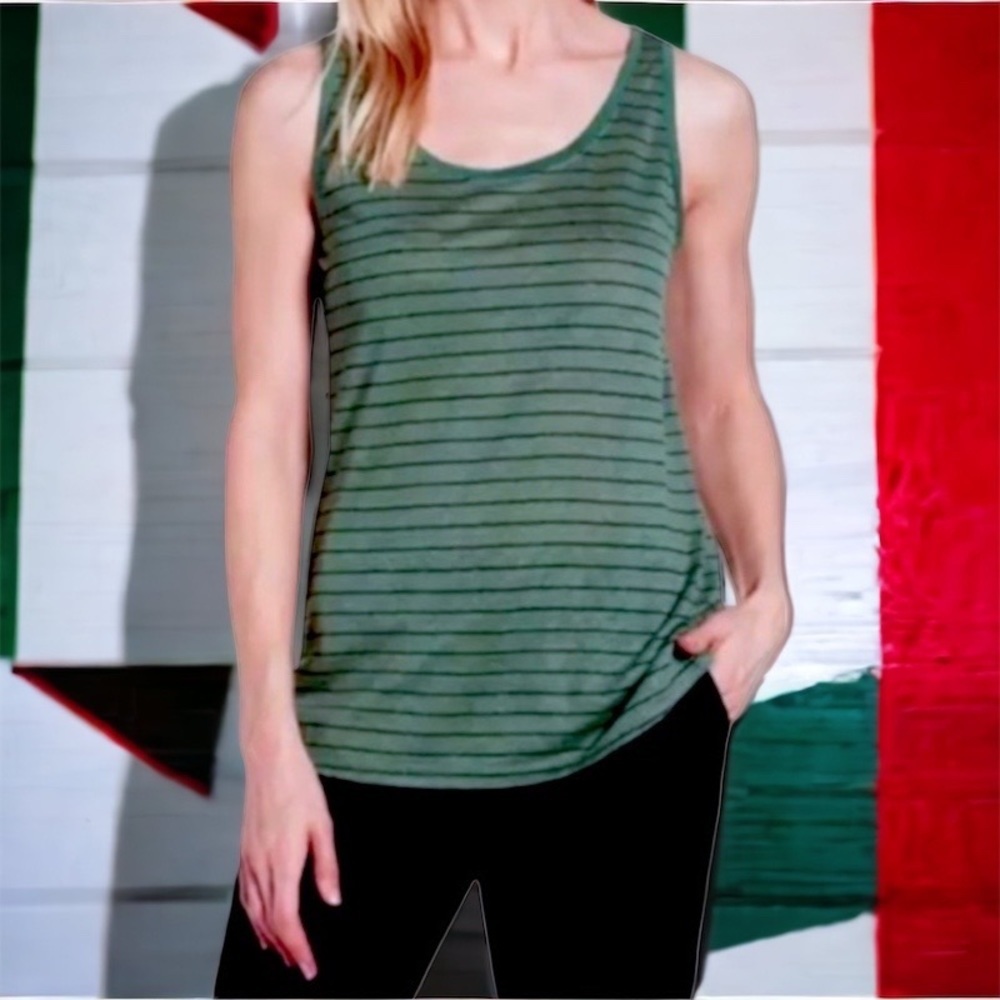 Eileen Fisher Stripe Tank Top XXSMALL 0 2 COOL Vintage Organic Linen Scoop Neck